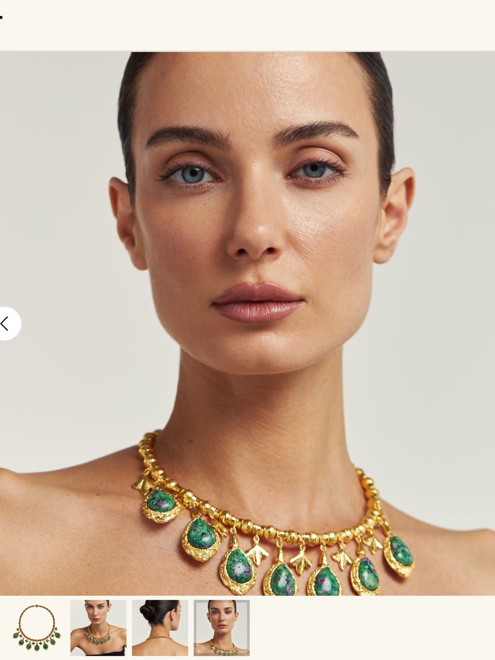 Gold-Tone Necklace with Green Teardrop Gem Drops